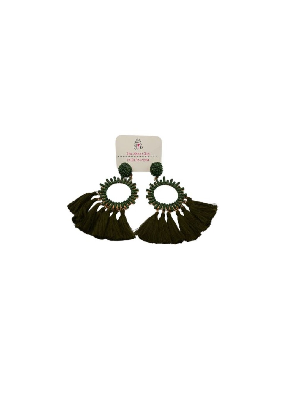NWOT The Shoe Club Beaded and Tasseled Earrings Green Statement Boho Dangle